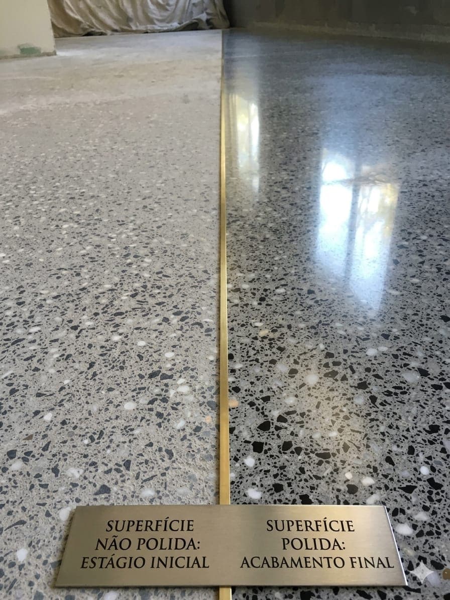 Placa comparando superficie nao polida e superficie polida.